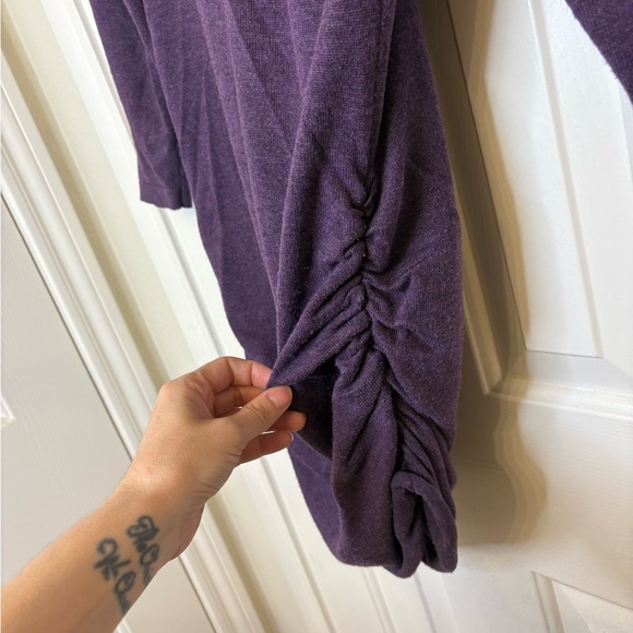 Pink Rose Purple Ruched Knit Sweater Dress Scoop Neck 3/4 Sleeve M Boho Preppy - Picture 6 of 6